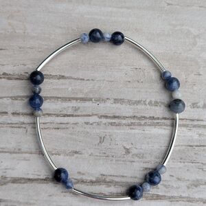 Elegant Blue Sodalite And Lapis Natural Stone Beaded Bracelet